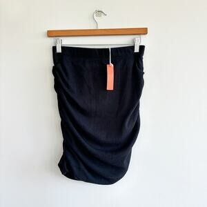 Sundry Ruched La Lune Fitted Ribbed Mini Skirt Black L NWT